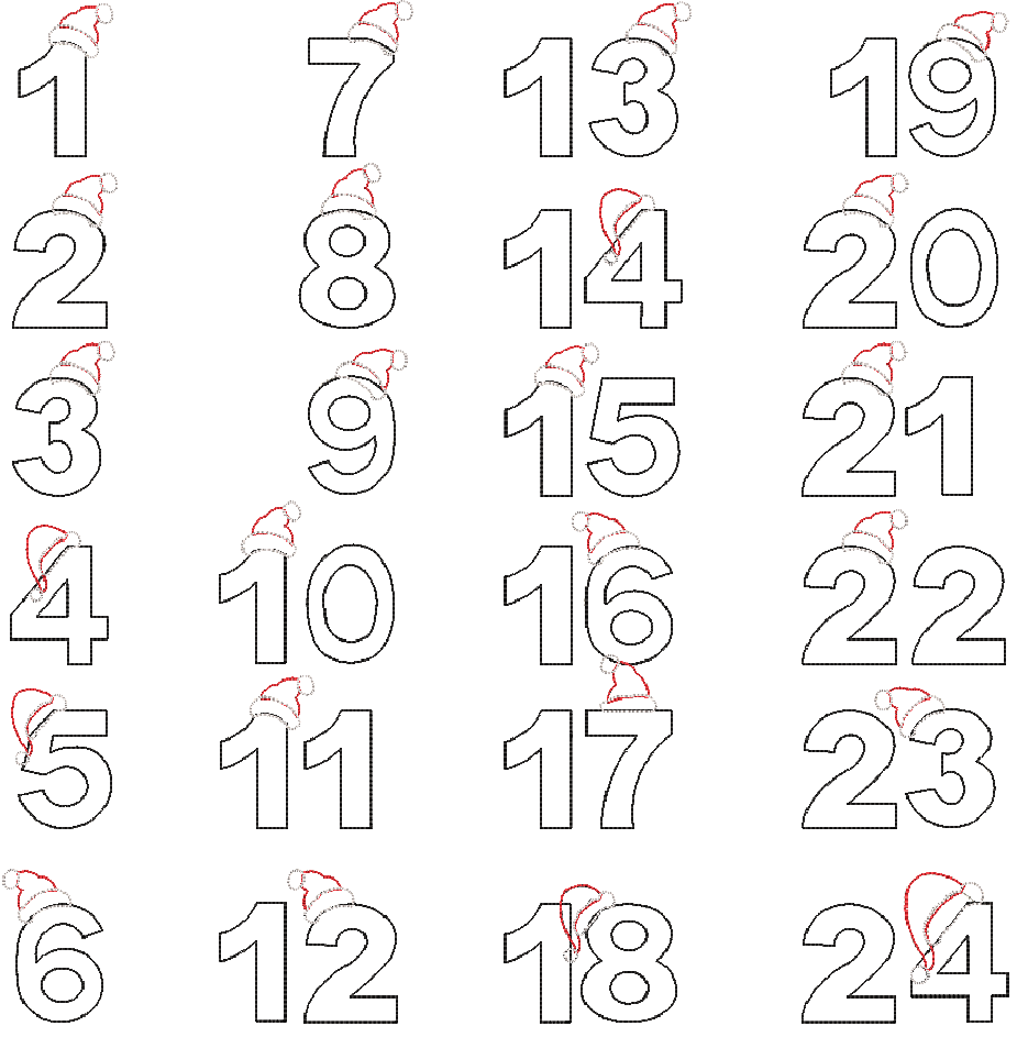 Bundel mit 24 Stickdateien "Adventskalender Zipfelmütze 1" Doodle Appli - sofortiger Download