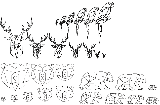 Bundel mit 28 Stickdateien Redwork "Tiere abstrakt geometrisch"  - sofortiger Download